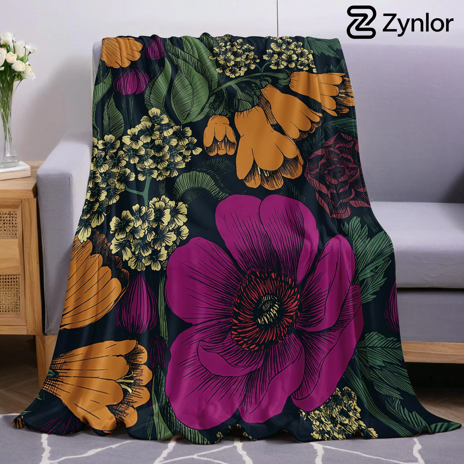 Dark Vintage Floral Lightweight Microfiber Soft Christmas Fleece Blanket Warm Cozy Throw for Bed Sofa Office Travel All Season