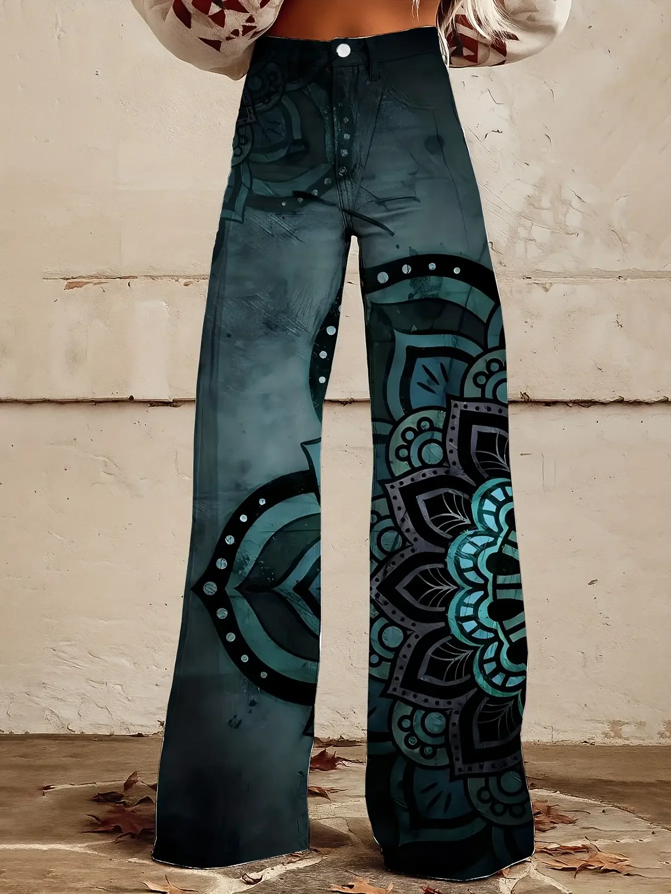 2026Women's slim fit wide leg flared pants, Machine Washable Retro Western Style Four Seasons Pants