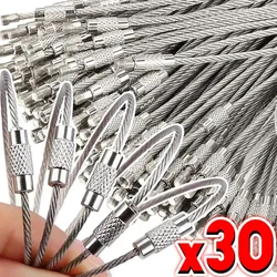 Stainless Steel Wire Keychain Tag Metal Ropes Cable Loop Screw Lock Gadget Ring Key Keyring Circle Camp Hanging Tool Hardware