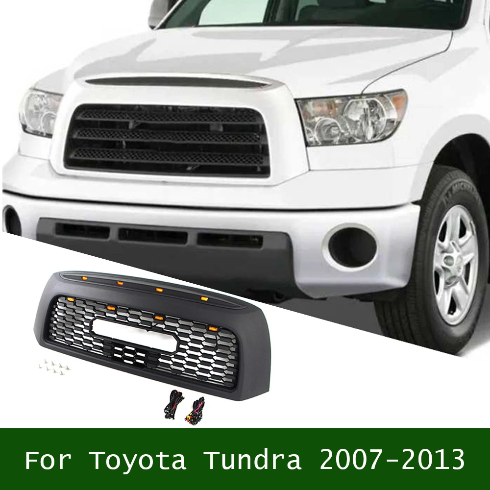 For Toyota Tundra 2007-2013 Replacement Front Hood Upper Grill Racing Grills ABS W/LED Bumper Mesh Grille