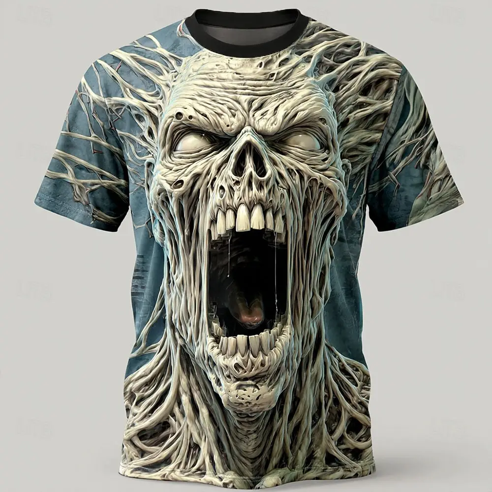 Funny Zombies Skull Print Men's T Shirt Hip Hop Trend Halloween Dress Up Short Sleeve Tees Casual O-neck Loose Tops y2k Clothes