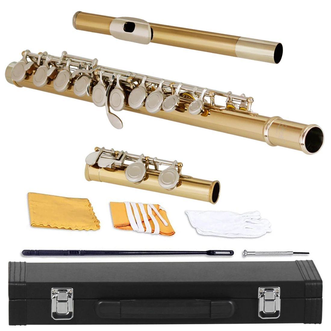 

SLADE 16 Holes Flute Gold-plated Silver Keys Flute Closed Hole E Key Concert Woodwind Instrument Flute with Box Cleanning Cloth