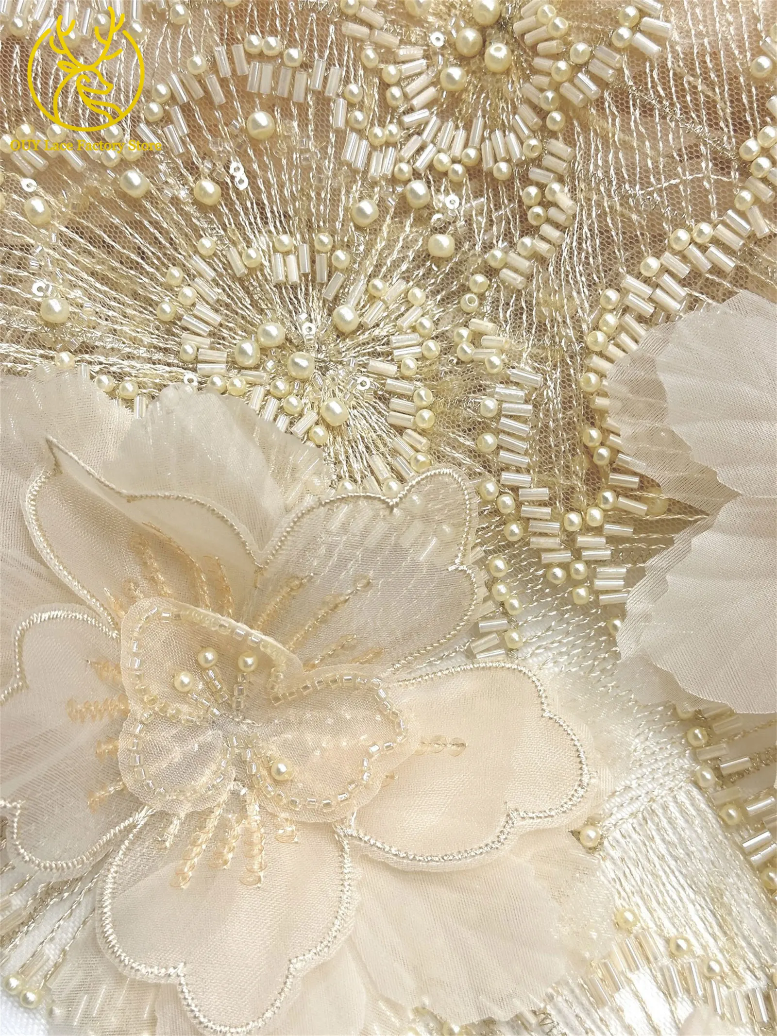 Hochwertige Exquisite 3D-Stickerei Blumen-Tüllspitze Hochwertige Afrikanische Perlen-Pailletten-Spitze Französischer Tüll Hochzeitskleid-Stoff – Detail 18