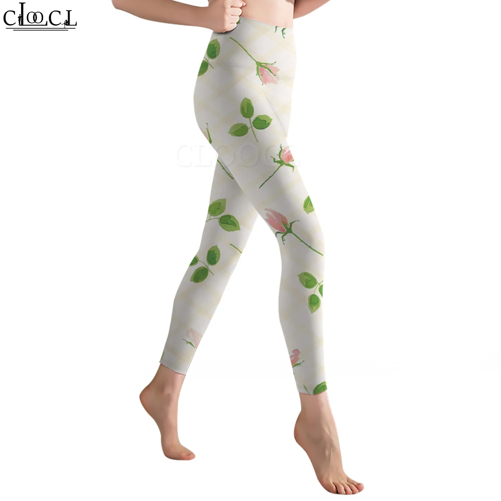 CLOOCL Fashion Casual News Workout Trousers Women Seamless Legging Pink Rose Print Legins Pants Clothing