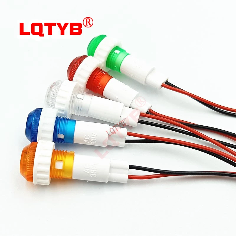 2pcsXD10mm plastic waterproof indicator multicolor small panel LED working power signal light 3V5V6V12V24V110V