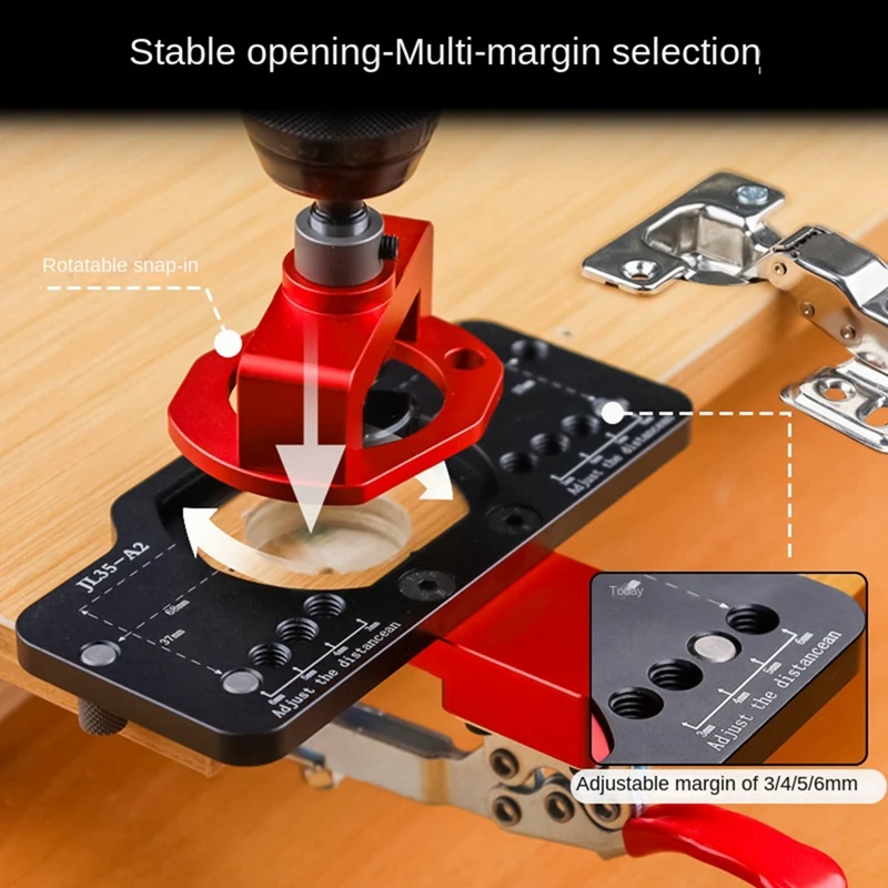 ABJI-Woodworking 35MM Hinge Hole Opener Cabinet Door Aircraft Hinge Positioner Auxiliary Tool Hole Distance Adjustable