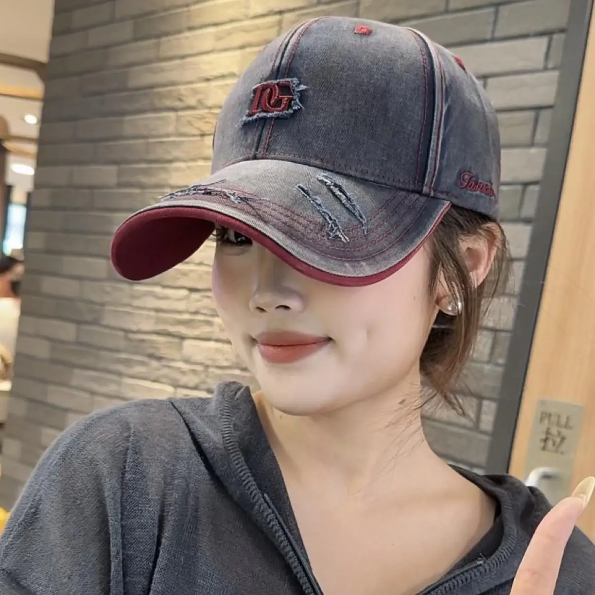 New Design Letter Embroidered Baseball Cap Personalized Ripped Craft Big Head Circumference Hat Outdoor Sun Protection Visor Cap