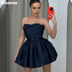 Booma A-line Mini Prom Dresses Strapless Tiered Satin Cocktail Dresses with Bow Special Occasion Gowns for Party Events Outfits