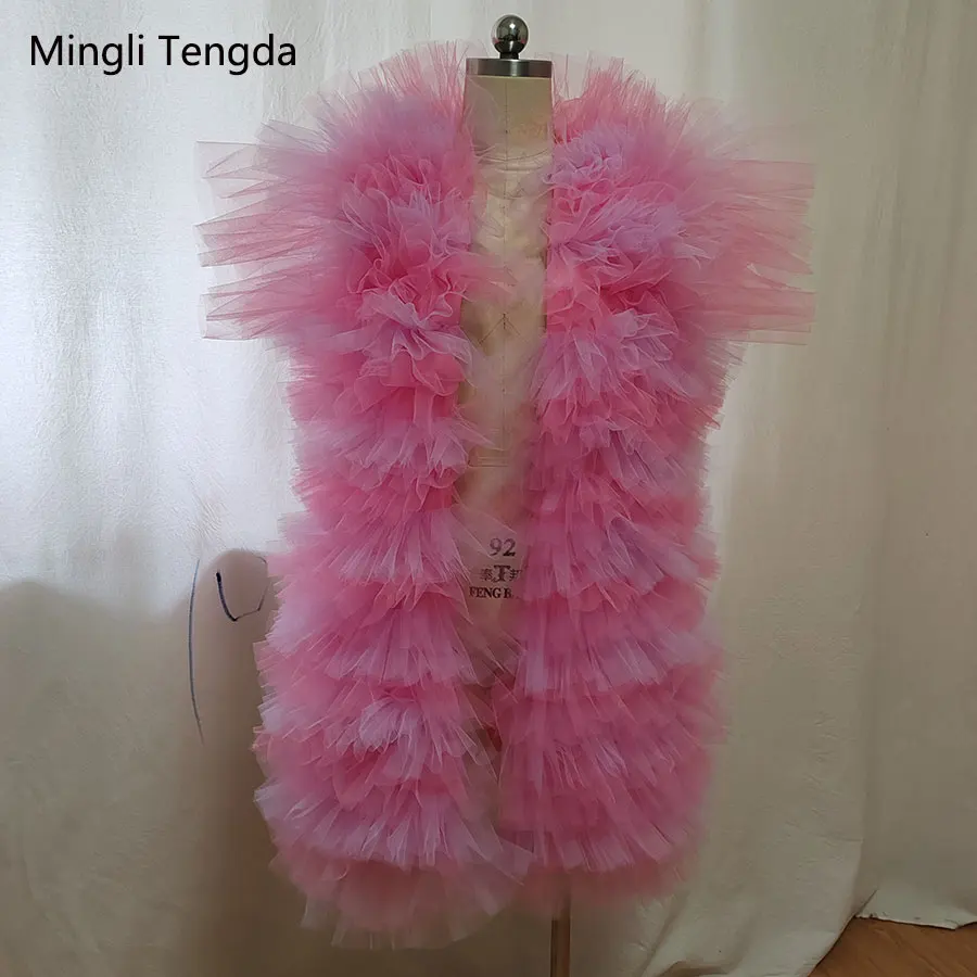 

Mingli Tengda Bride Multi Colore Multi Layer Tulle Shawl Fashion Women Blouse Top Chic Lush Party Wear Ruffle Jacket Boleor Coat
