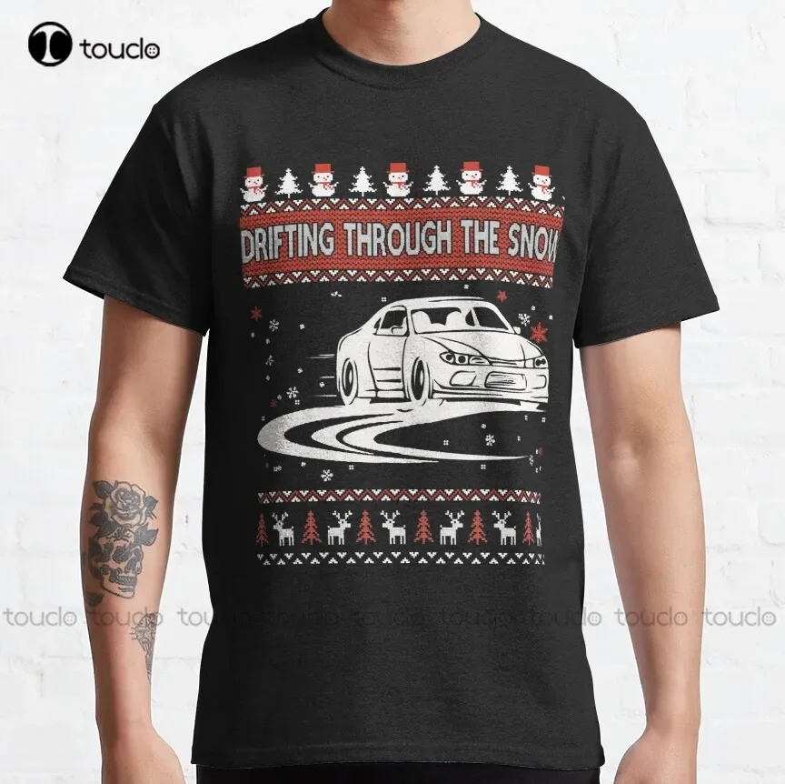 Drifting Through The Snow Ugly Christmas Sweater Racing Car Lover Old Car Lover Drifting Turbo Classic T-Shirt Baseball Tee New