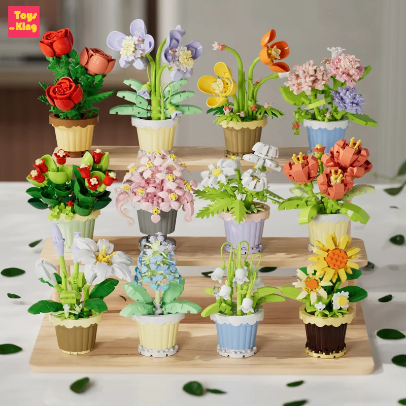 1pc Mini saftigen Blumentopf Bausteine Simulation Blume Montage Ziegel Modell Kinderspiel zeug Home Decoration Sammlung Geschenk