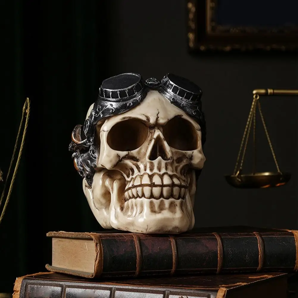 Skull Ornaments for Halloween Hip-hop Headphone Skull Figurine Steampunk Resin Skeleton Statue Vintage Skeleton for Haunted