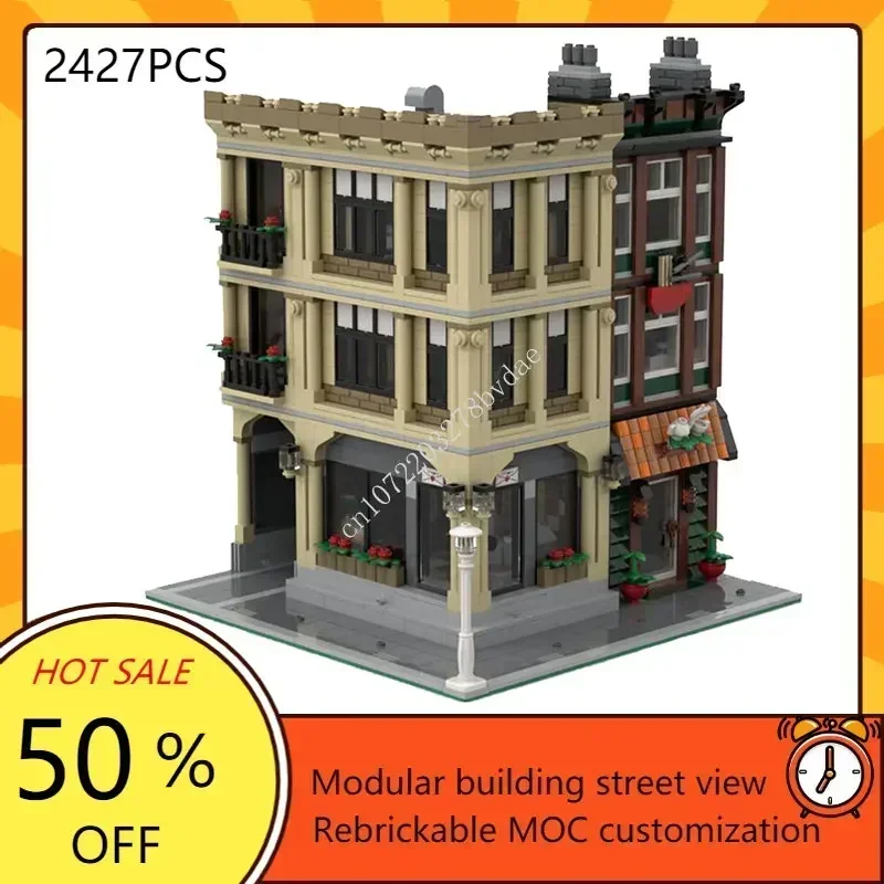 

2427 шт. индивидуальные MOC модульный город квадратный угол вид на улицу архитектура на заказ пазлы детские игрушки на день рождения Рождественский подарок