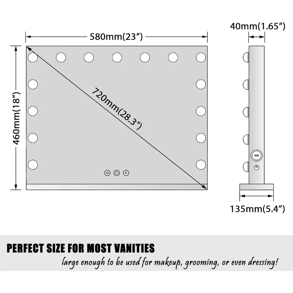 Vanity Mirror Makeup Mirror with s, Large ed Vanity Mirror with 15 Dimmable  Bulbs,3 Color Modes, Touch Control