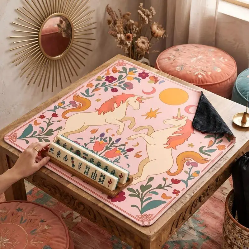 VIKAMA dark navy gold geometric royal non slip mahjong mat washable shock absorb for us play game room accent family game gift