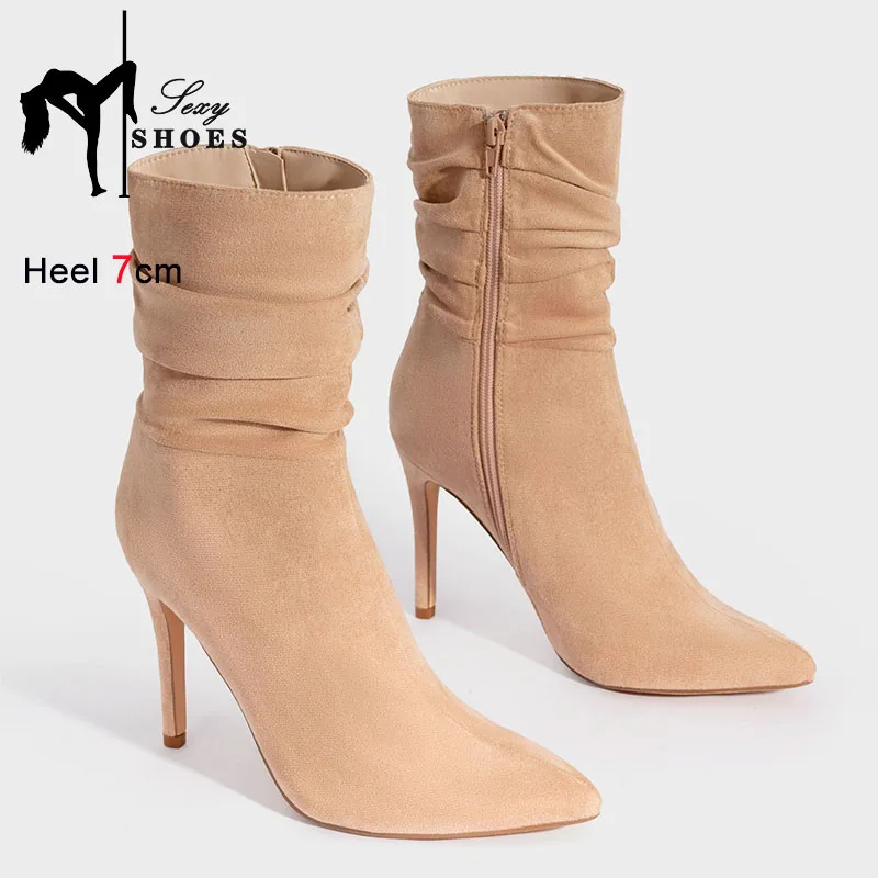 Autumn Ankle Boots For Women Fashion Suede Short Boots Female Pointed Toe Shoes Side Zipper Everyday Walk High Heels Footwear