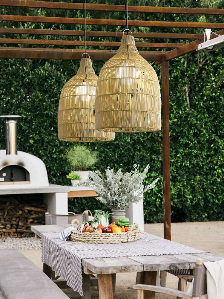 Outdoor Pendant Waterproof Courtyard Light Southeast Rattan Pavilion Corridors Outdoor Gardens
