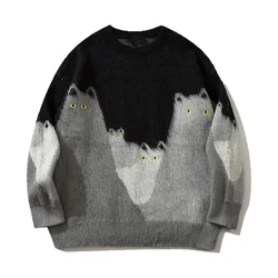 Women's New Autumn And Winter Black Cat Sweater Unisex Round Neck Casual Knitted Pullover