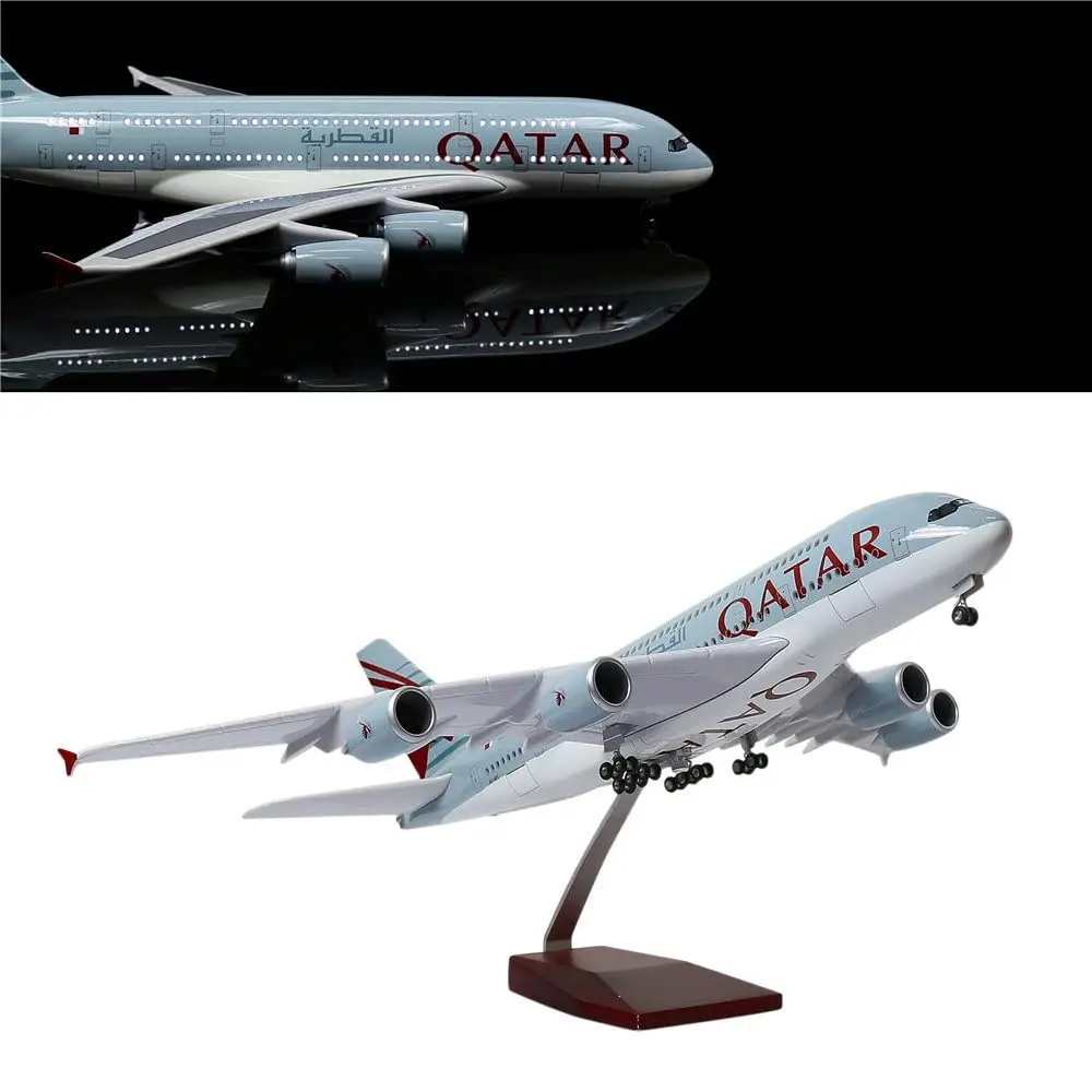 1/160 Scale Resin Collection Plane Qatar Airways A380 Diecast Airplane Model Toy Kit with Landing Gear Wheel for Aviation Gift