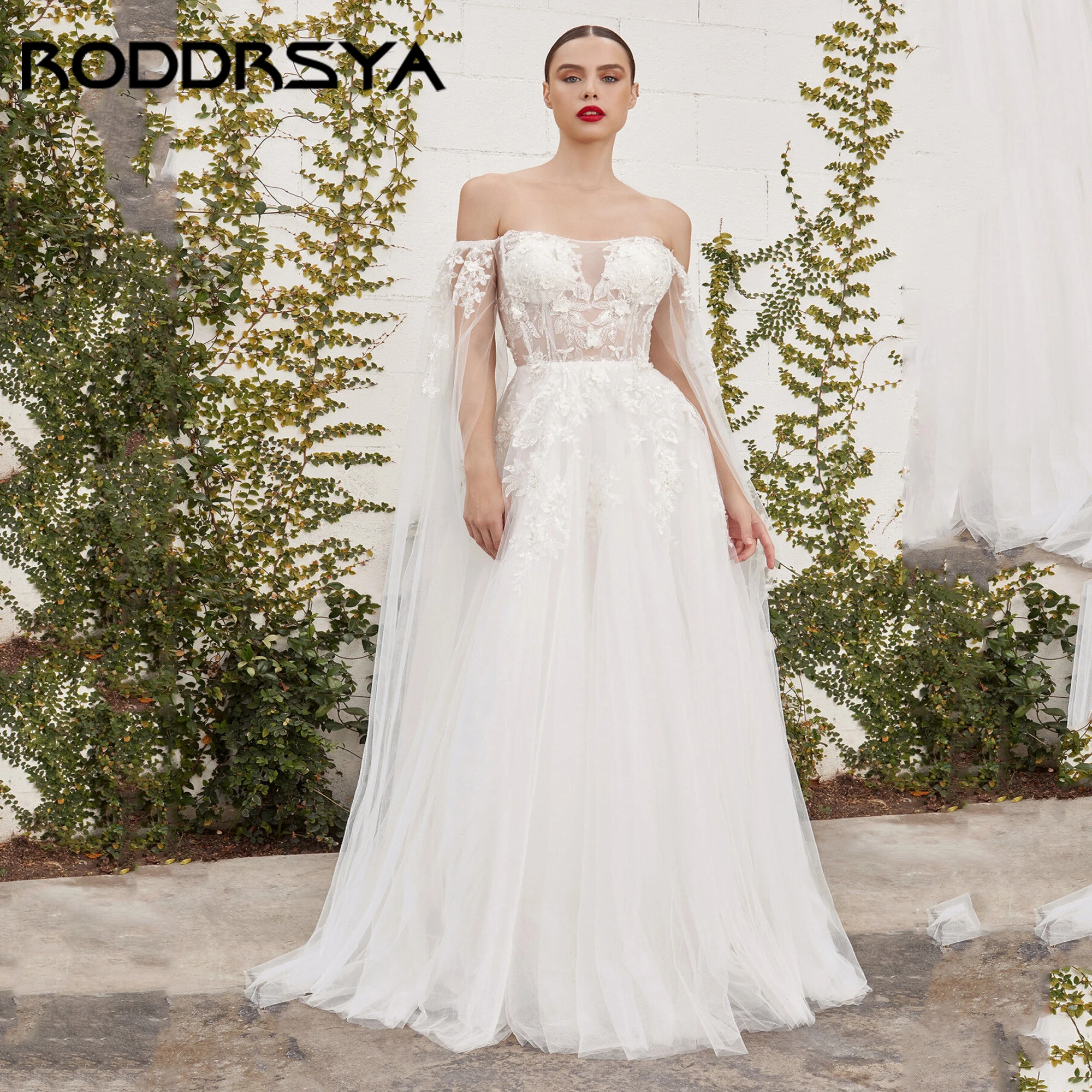 

A-Line Luxury Wedding Dresses For Bride Off The Shoulder Lace Applique A-Line Backless Bride Gowns vestidos de novia Customized