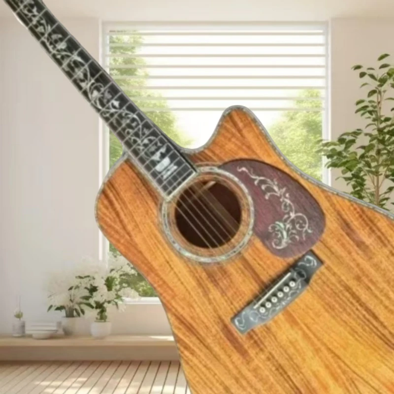D45 41 Inch D Cutaway Acoustic Guitar Koa Body Ebony Neck Floral Vine Abalone Inlay Pickguard Singing Fingerstyle Free Shipping