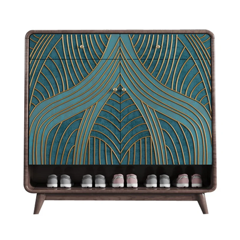 Light luxury solid wood shoe cabinet, home storage porch cabinet, multi-functional American living room partition integrated d