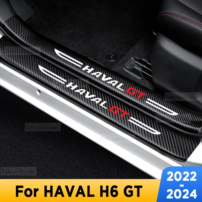 

Car Door Sills Scuff Plate Threshold Protector Interior Imitation Carbon Fiber Sticker Accessories For HAVAL H6 GT 2022-2024