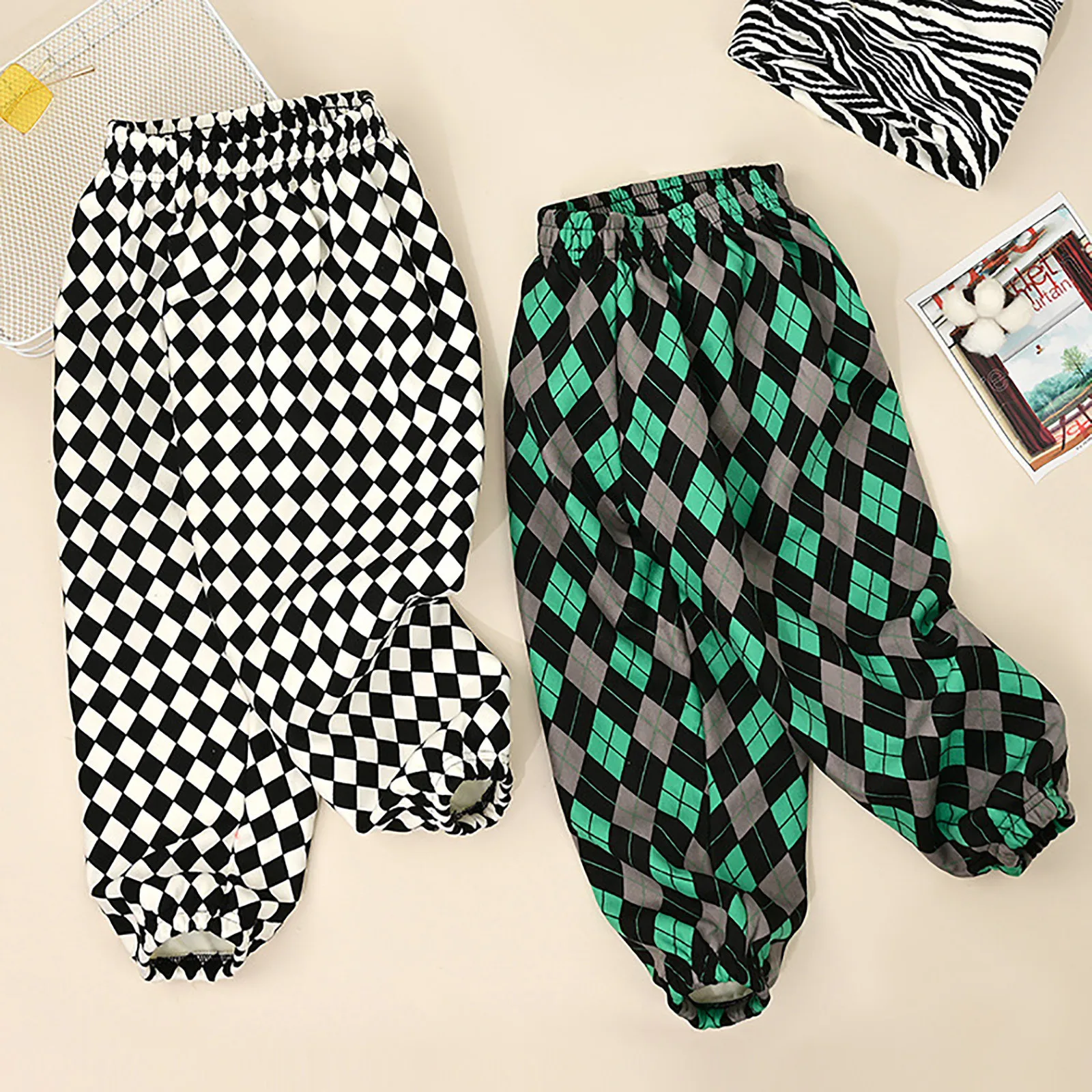 Children Casual Pants With Checkered Outer Layer Warm Plush Thick Girls Boys Homewear Pants Kids Medium Large Sports Trousers