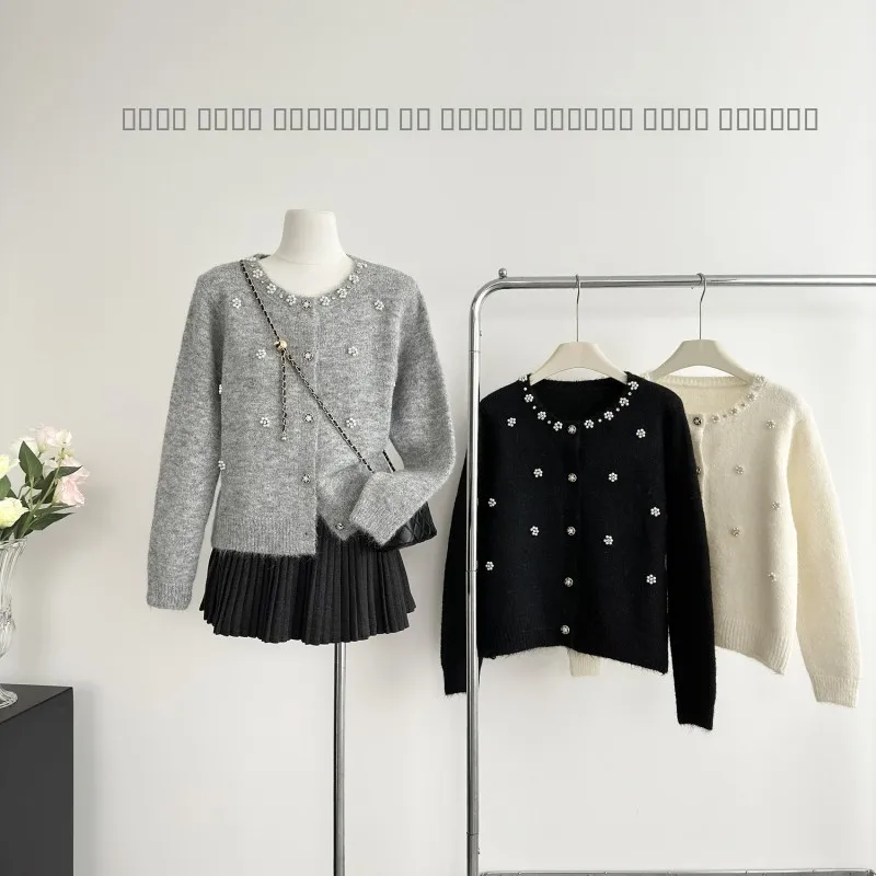 

Милый тяжелый экрашенный кардиган, свитер, женский вязаный топ, круглый, однотонный, из полиэфирного волокна, осень 202, Новое поступление