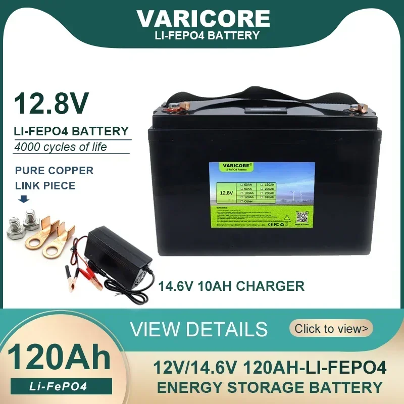 12V/12.8V 160Ah 120Ah 100Ah LiFePO4 bateria litowo-żelazna fosfa dla kamperów RV terenowe baterie słoneczne wiatrowe 14.6V 10A ładowarka