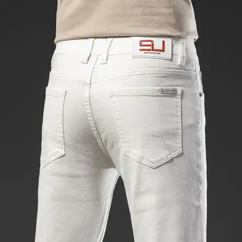 Straight Hole Destruction Trousers Distressed Jeans Men Denim Trousers Fashion Designer Brand White Pants Male Large Size