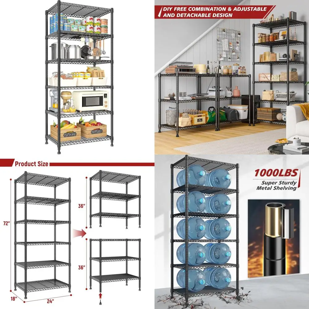 

Сверхмощные регулируемые 6-уровневые металлические стеллажи для хранения в гараже, 72, система стеллажей большой мощности