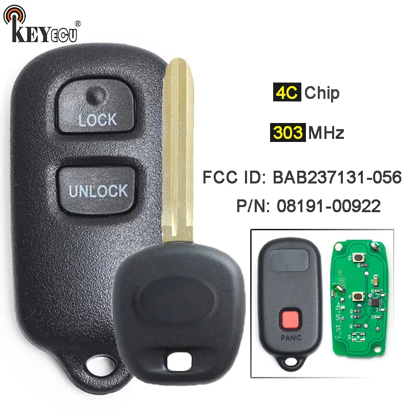 KEYECU 303MHz 4C Chip FCC ID: BAB237131-056 3 Button Remote Key Fob for Toyota Scion xB Tundra Tacoma Solara Sienna Sequoia RAV4