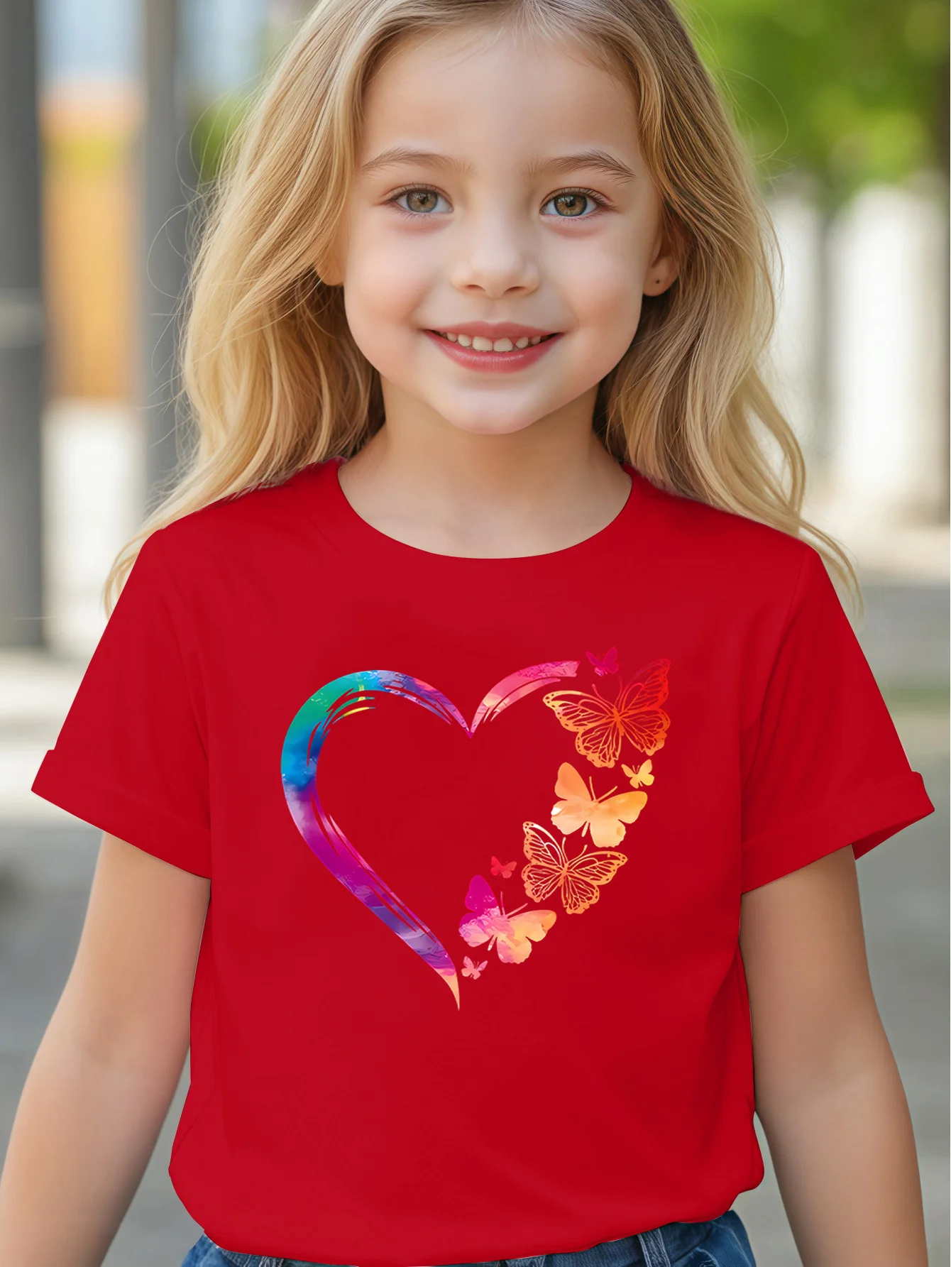 فراشة القلب طباعة الفتيات تي شيرت ملون القطن قصير الأكمام تي شيرت مضحك هدية الاطفال الملابس أزياء عارضة ملابس الاطفال #4