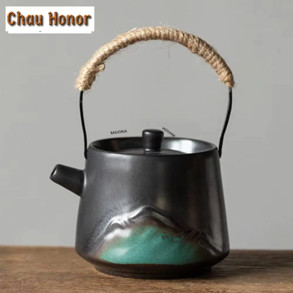 200ml Black Pottery Teapot Kiln Fambe Pot Household Tea Soaking Kettle with Infuser Dahongpao Teaset Gift Loop-handled Teapots