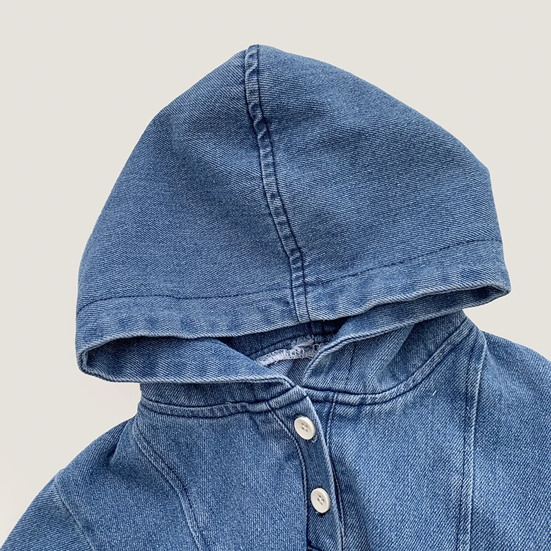 Spring And Autumn Infant Baby Boys And Girls Denim Hooded Romper Long-sleeved Soft Cute Kids Onepiece Fashion Baby Clothing