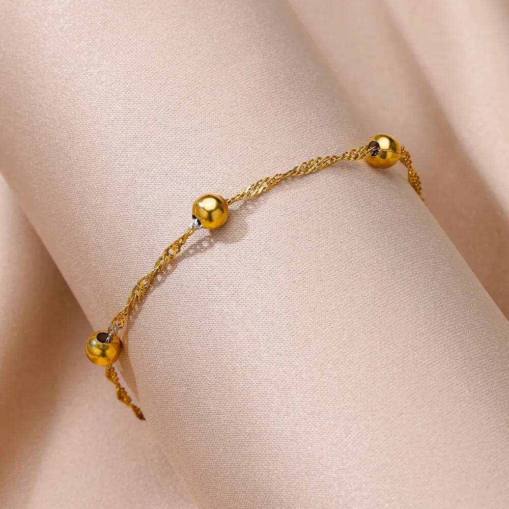 Stainless Steel Anklets for Women Gold Color Beads Chain Anklet Bracelet 2024 Trend Summer Beach Foot Jewelry Free Shipping Item