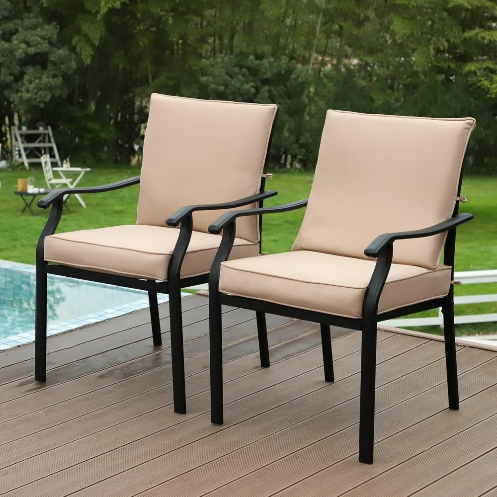 

Outdoor Patio Dining Chairs Set of 2, Metal Stackable Chairs Set with Cushions, All-Weather Furniture for Backyard, Gard