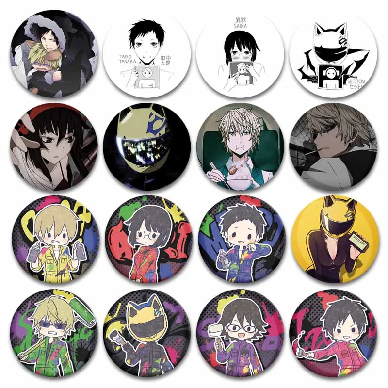 Anime Peripheral Gifts Izaya Orihara Shizuo Heiwajima Celty Badge Durarara Enamel Pins Cartoon Round Brooch Bag Hat Accessories