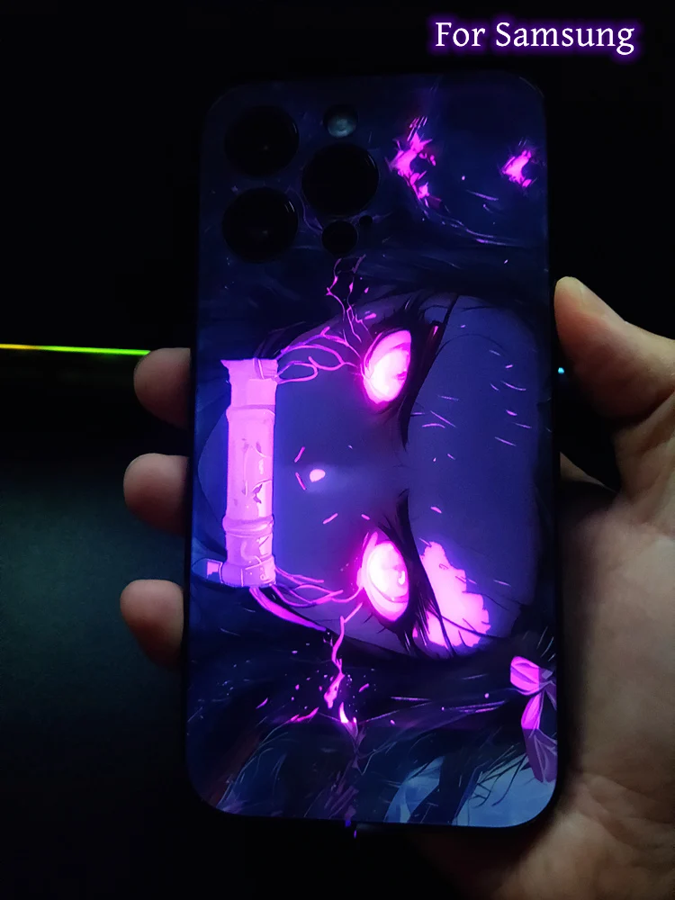 2025 Japanese Anime LED Flash Phone Case For Samsung S24 S23 S22 S21 S20 FE Note 20 Plus Ultra A54 A53 A32 Luminous Glass Cover