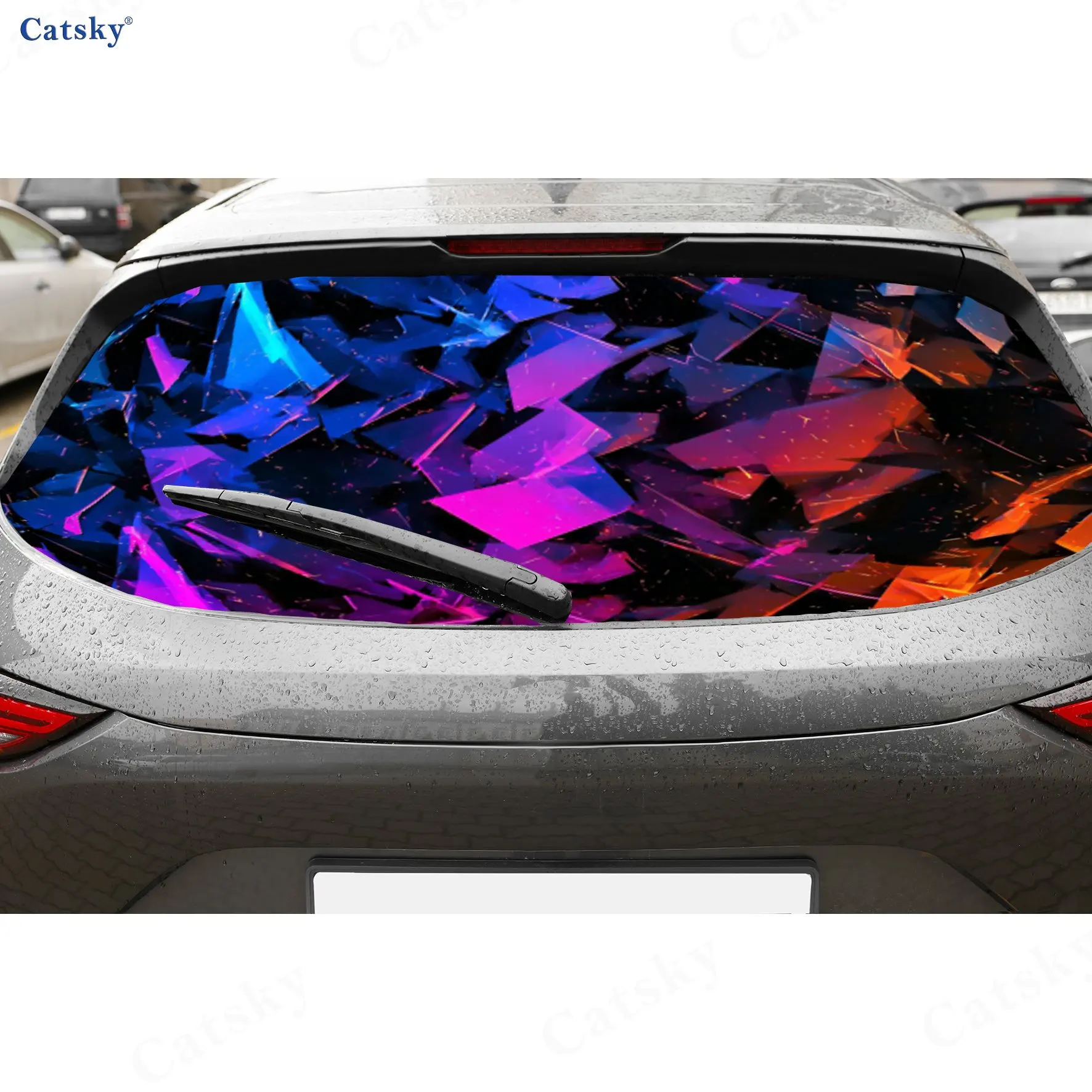 Iridescent Prism PVC Perforated Car Vinyl Wraps, Durable Car Rear Windshield Sticker, Waterproof Car Rear Window Decal