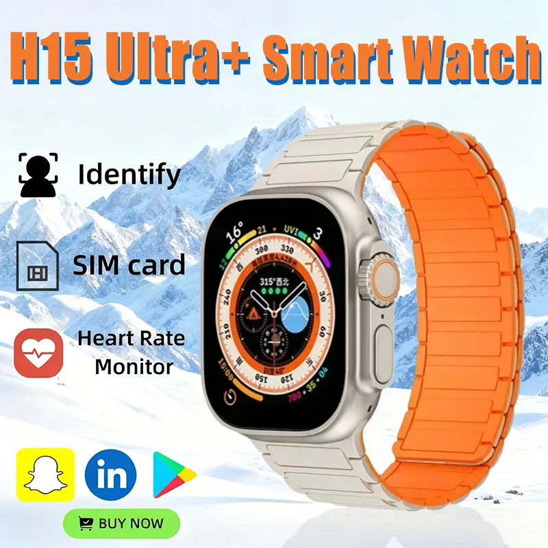 H15 울트라 플러스 스마트 워치 남성용 시리즈 10 AMOLED 49MM 1GB ROM 헬로 플럼 ChatGPT 나침반 NFC 로컬 음악 BT 통화 스포츠 남녀 공용