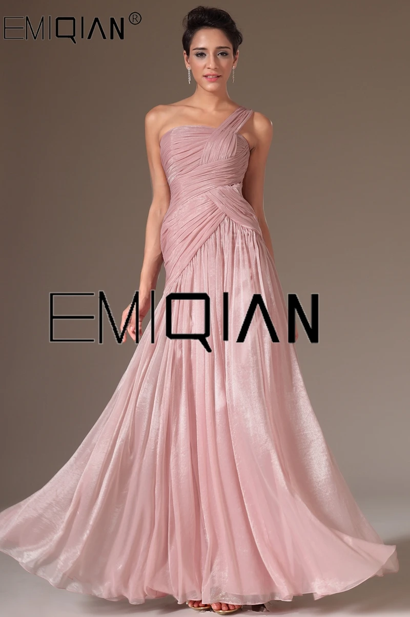 One Shoulder Dusty Pink Chiffon Evening Dress Mermaid Long Formal Party Dress