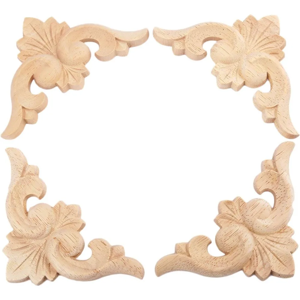 

4-piece Wood Carving Decal Set, 8x8 Cm / 3.15 Inches X 3.15 Inches, Corner Decals for Home Décor