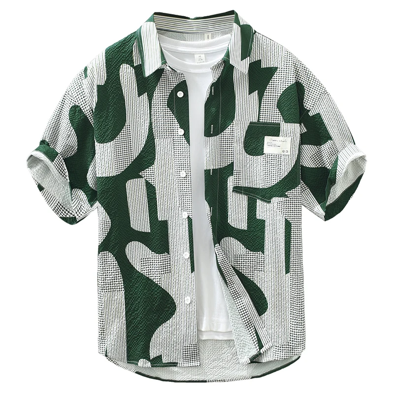 New Stylish Short-sleeve Quality Casual Shirt Men Brand Trend Comfortable Loose Plus Size Printing Top Clothes Chemise Homme