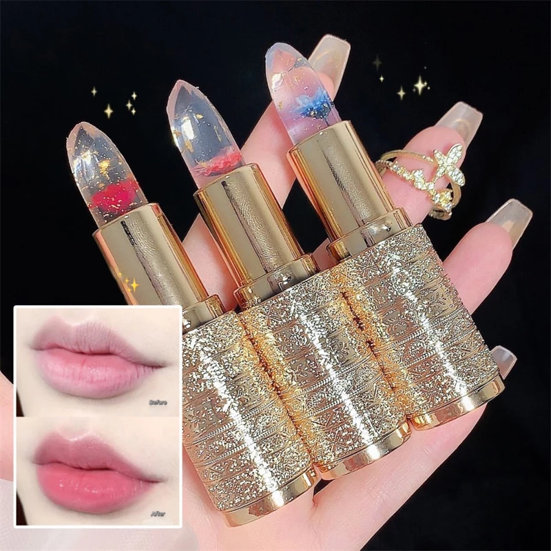 Temperaturfarbwechselnder Blumen-Lippenstift Feuchtigkeitsspendender Kristall-Lippenbalsam Wasserfester Langanhaltender Jelly-Lippenstift Lippenpflege Make-up – Detail 4
