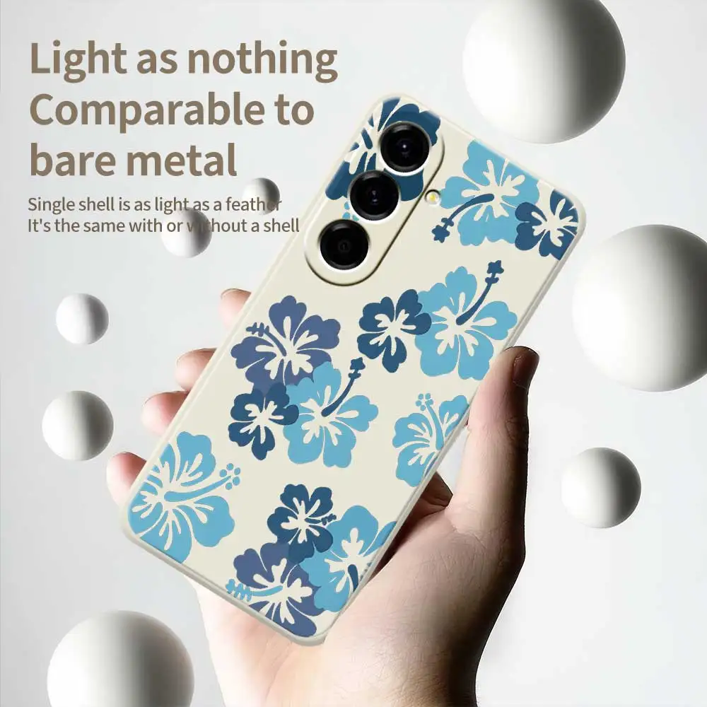 Blue Flower Pattern Phone Case For Samsung Galaxy A56 A32 A23 A22 5G A32 A23 4G A55 A54 A53 A52 A51 A35 A34 A31 A25 Soft Cover