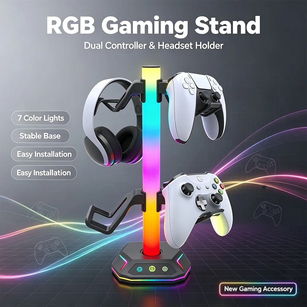 For Playstation5 Controller Holder Earphone Hanger Accessories Gaming RGB Headphone Stand for Desktop Gamer PS4 Xbox PS5 Gamepad