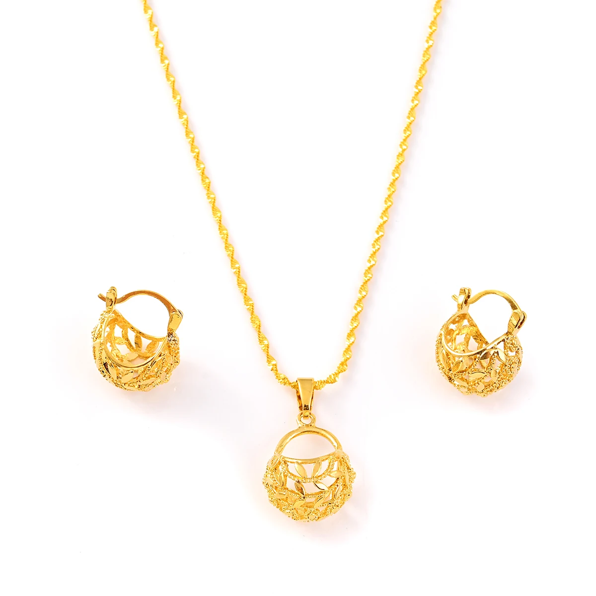 

New Trendy Ball Jewellery Gifts Geometric Africa Gold Plated Dubai New Vintage Necklace Earrings Sets For Women