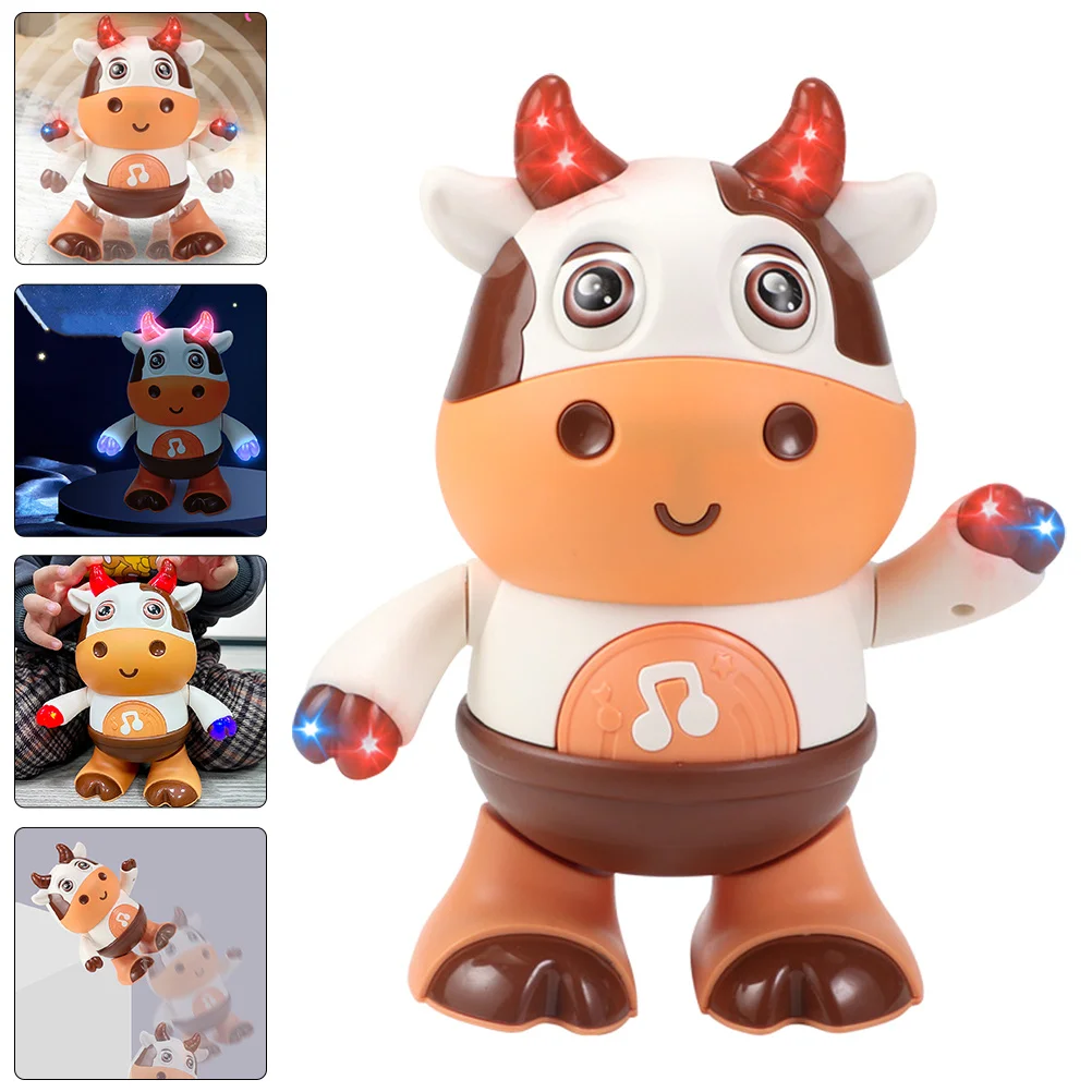 Cute Cow Shaped Dancing Robot Toy for Kids Light Sound Wear Resistant Fun Electric Plaything